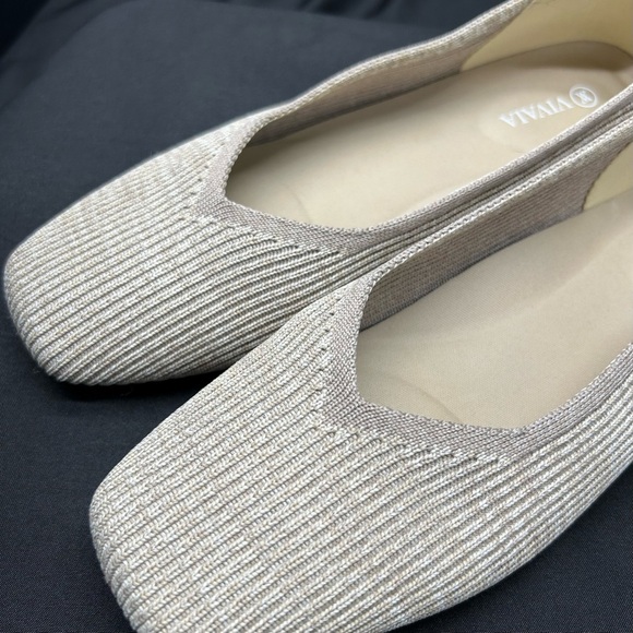 VIVAIA Beige Margot Knit Square Toe V Cut Flats Women’s 39 (8/8.5) LUXURY - Picture 6 of 10